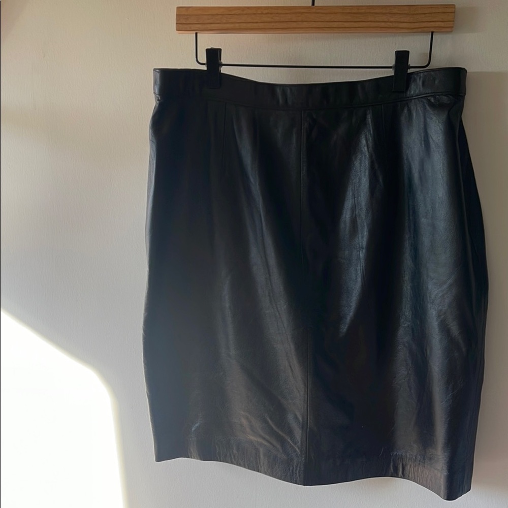 Black genuine leather skirt